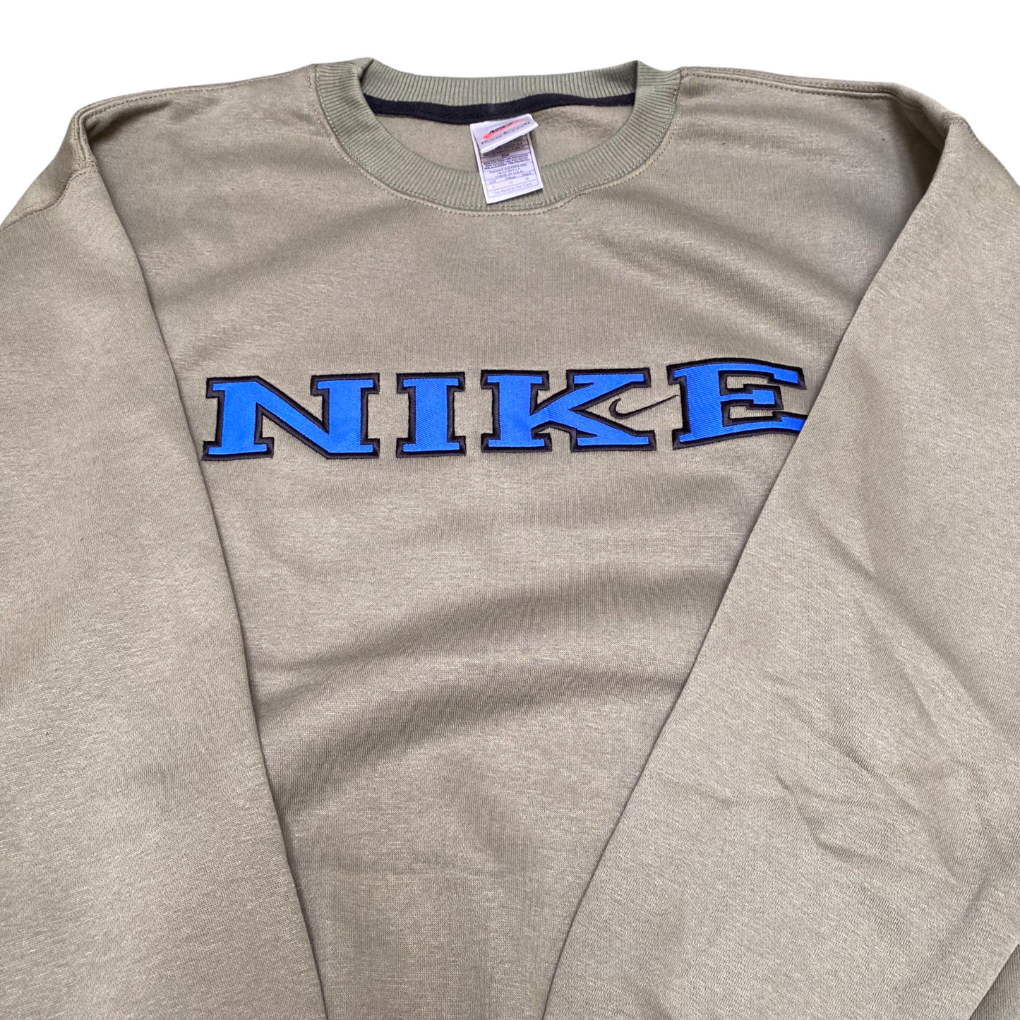 Nike Sweatshirt Mens L Green Embroidered Spell Out Logo Crew Neck Long Sleeve