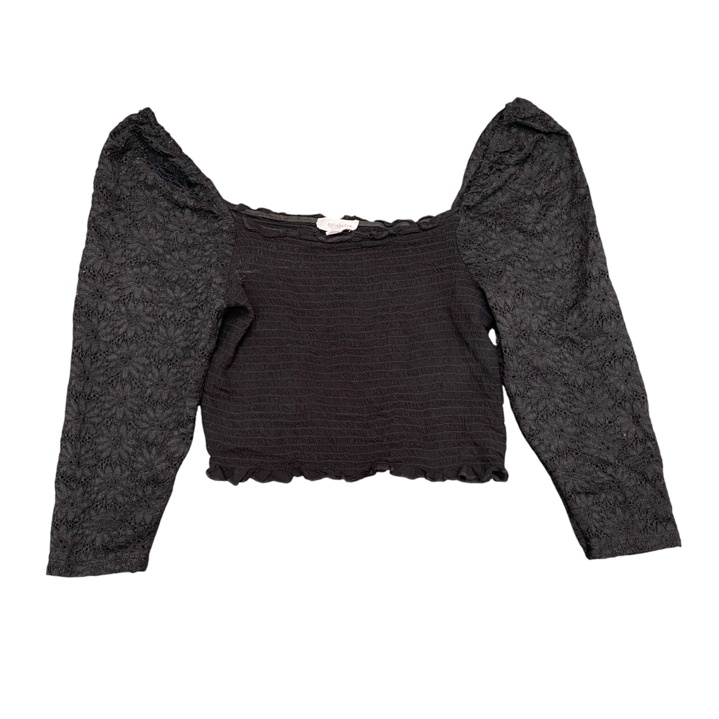 Eyeshadow Cropped Top Womens M Black Smocked Off-Shoulder Lace Long Sleeve