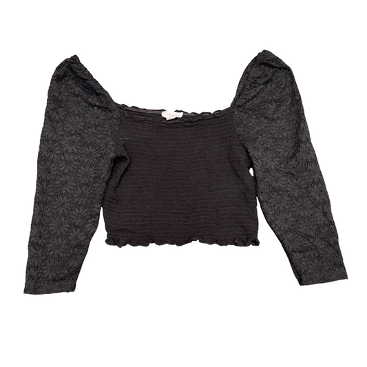 Eyeshadow Cropped Top Womens M Black Smocked Off-Shoulder Lace Long Sleeve