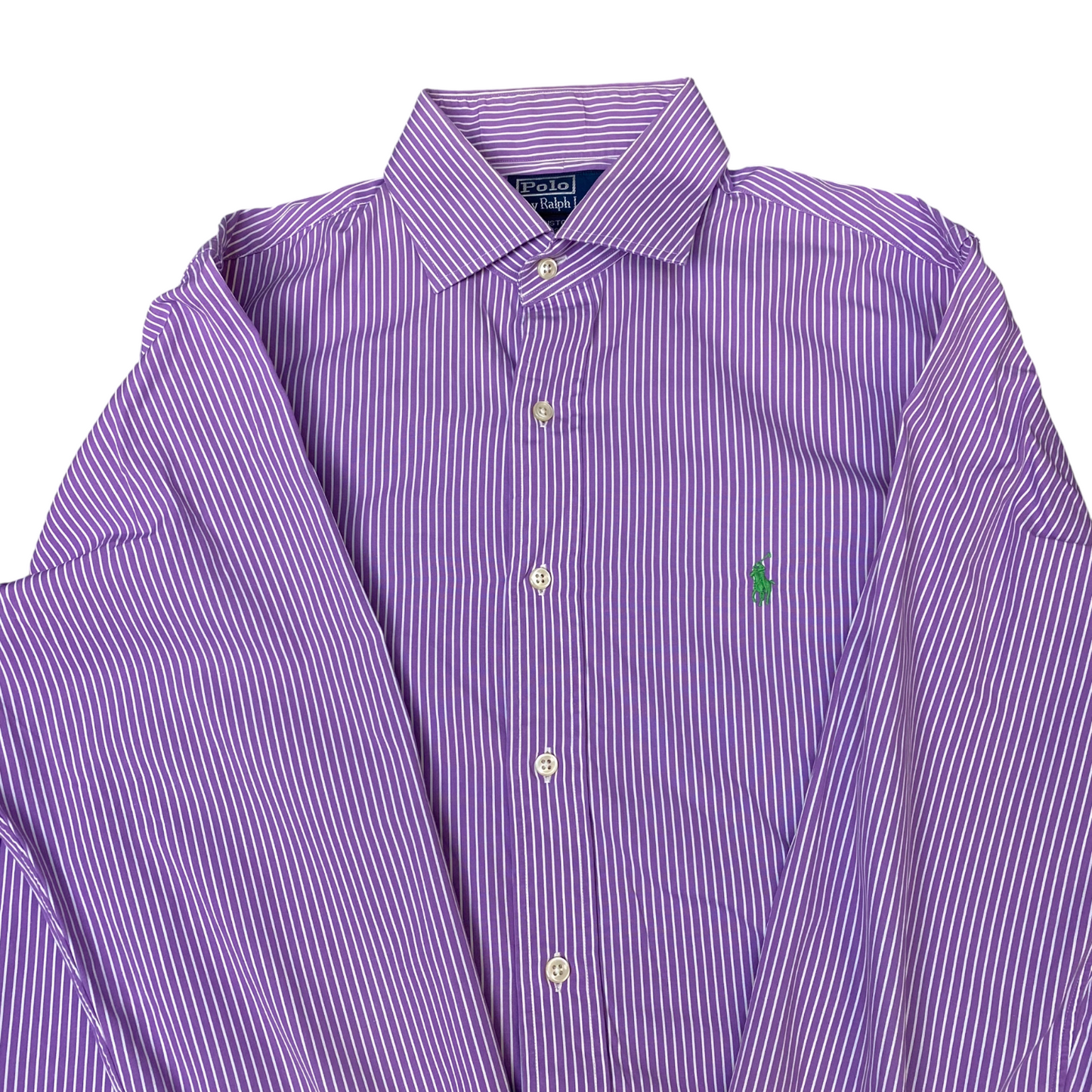 Polo Ralph Lauren Formal Shirt Mens L Purple Striped Custom Fit Logo Button Down