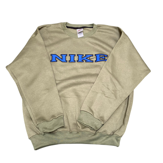 Nike Sweatshirt Mens L Green Embroidered Spell Out Logo Crew Neck Long Sleeve