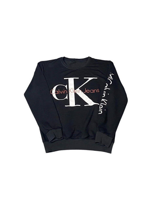 Calvin Klein Jeans Sweatshirt Mens Small Black Fleece Lined Spell Monogram Logo