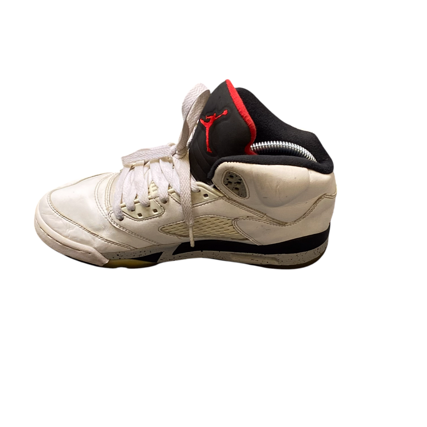 Air Jordan 5 Sneakers Trainers Youth 4.5 White Cement Athletic Logo 440888-104