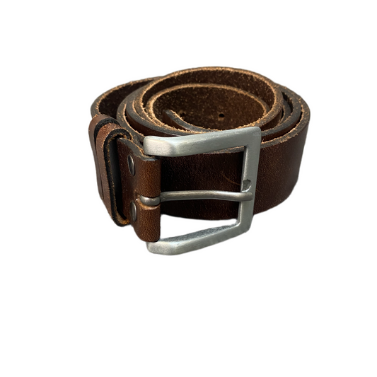 Waist Belt Mens Brown Leather Adjustable Classic Silver Pin Buckle 47.5 inches