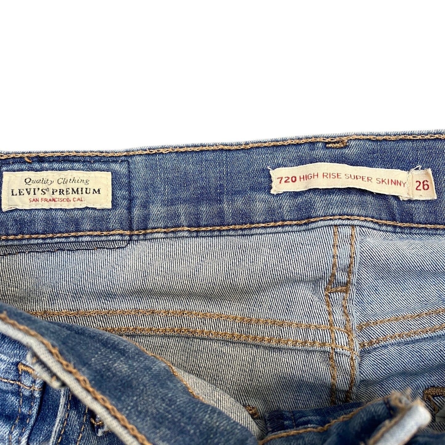 Levi's Jeans Fits as Womens 26" Waist Blue Denim Single Stitch High Rise Skinny