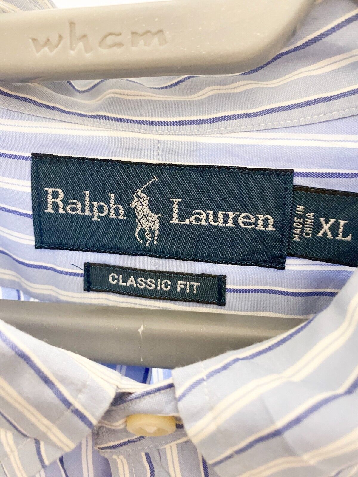 Ralph Lauren Shirt Mens XL Blue Striped Classic Fit Small Blue Polo Pony Logo