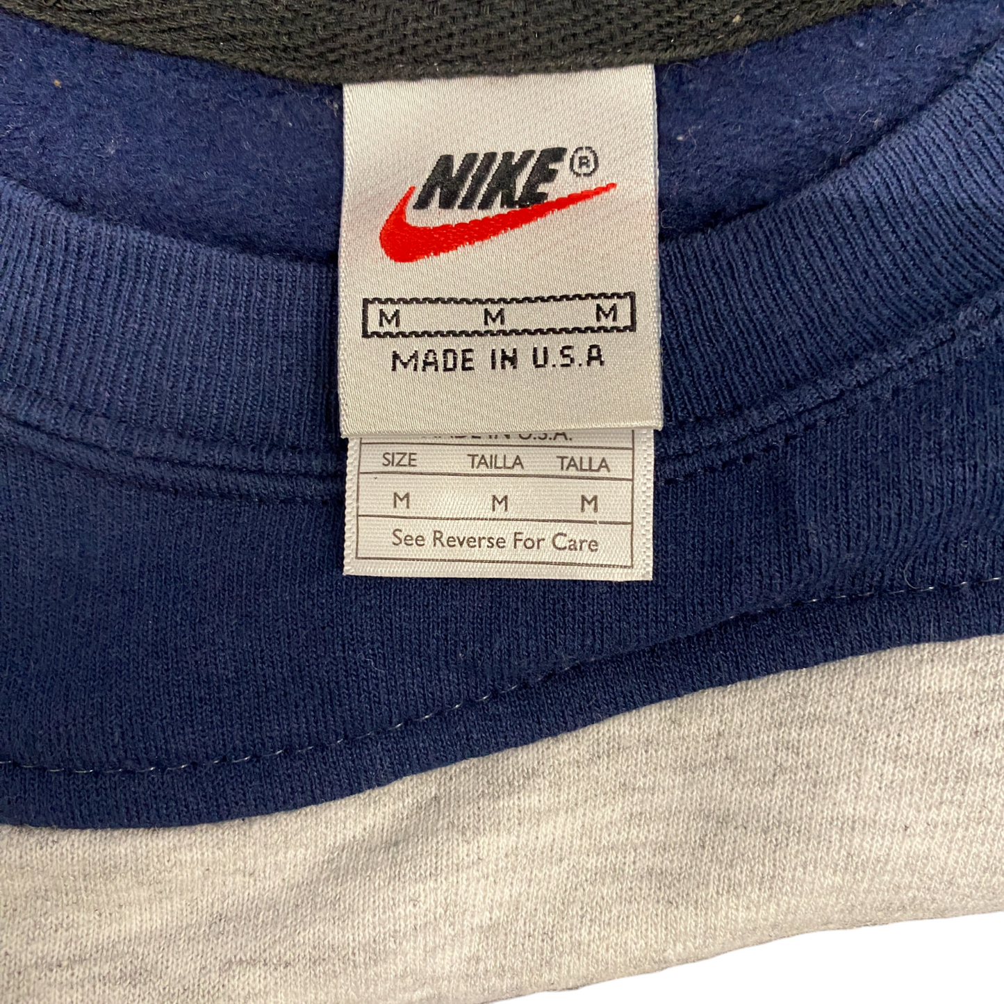 Nike Reworked Sweatshirt Mens M Grey Blue Embroidered Spellout Logo Vintage Y2K