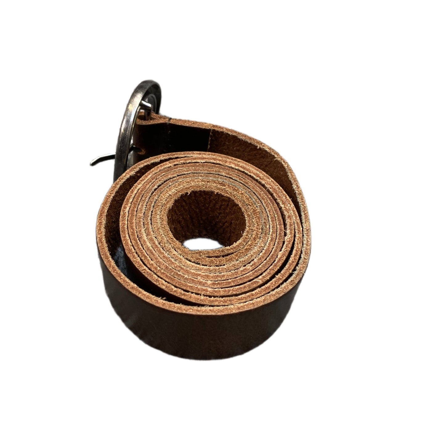 Vintage Waist Belt Mens Brown Leather Adjustable Round Shape Buckle 48 Inches