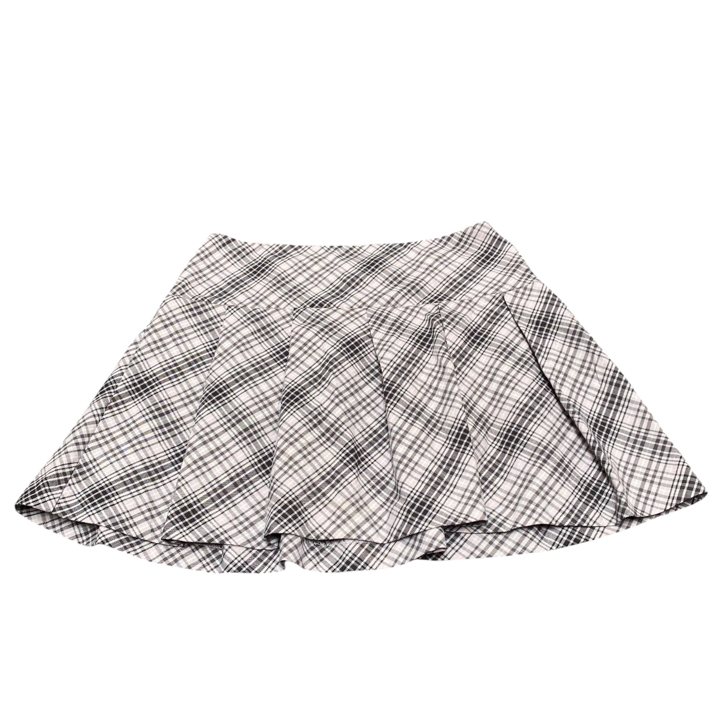 Divided Mini Skirt Womens XL Black White Plaid Stretch Pleated High Waisted