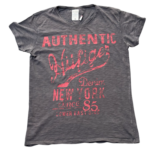 Hilfiger Denim T Shirt Womens S Grey Heather Graphic Short Sleeve Crewneck Tee