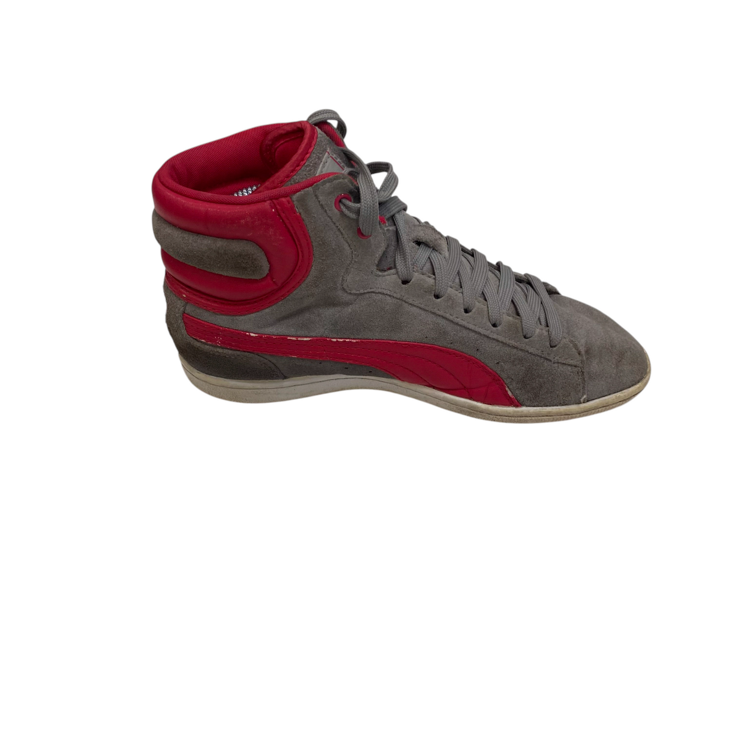 Puma First Round High Top Sneakers Womens Size UK 4 Grey Red Slip On Lace Up
