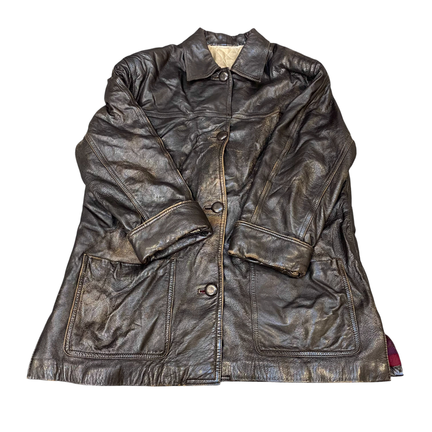 Marcus Collezioni Leather jacket Womens Medium Black Collared Button Front