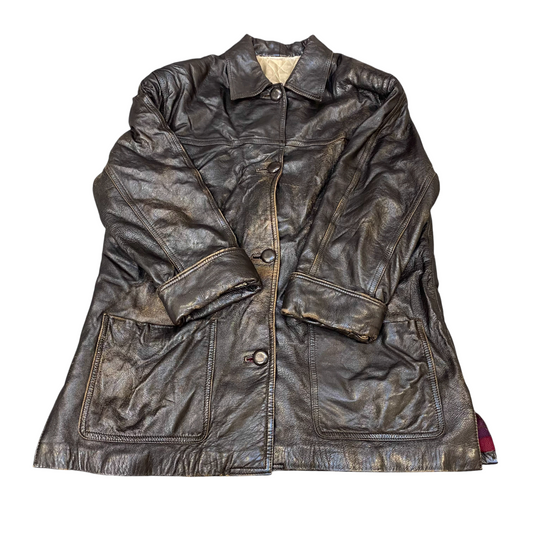 Marcus Collezioni Leather jacket Womens Medium Black Collared Button Front