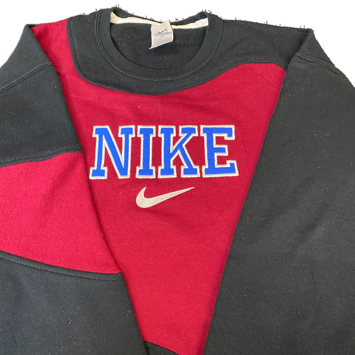 Nike Reworked Sweatshirt Mens L Black Red Embroidered Spellout Logo Vintage Y2K