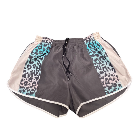 Running Sprinter Shorts Womens Small Black Leopard Print Athletic Gym Drawstring