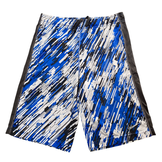 Nike Running Shorts Large Blue White Geometric Dri Fit Elastic Waist Athletic