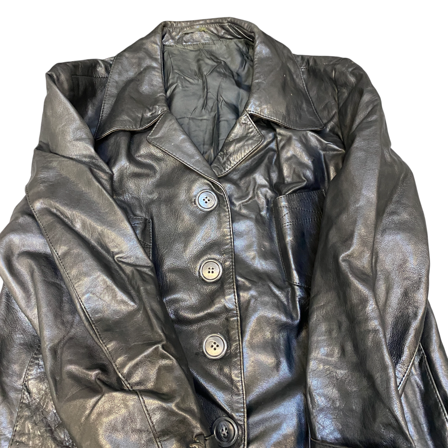 Women Leather Blazer Jacket Medium Black Long Sleeve Notch Lapel Single Breasted