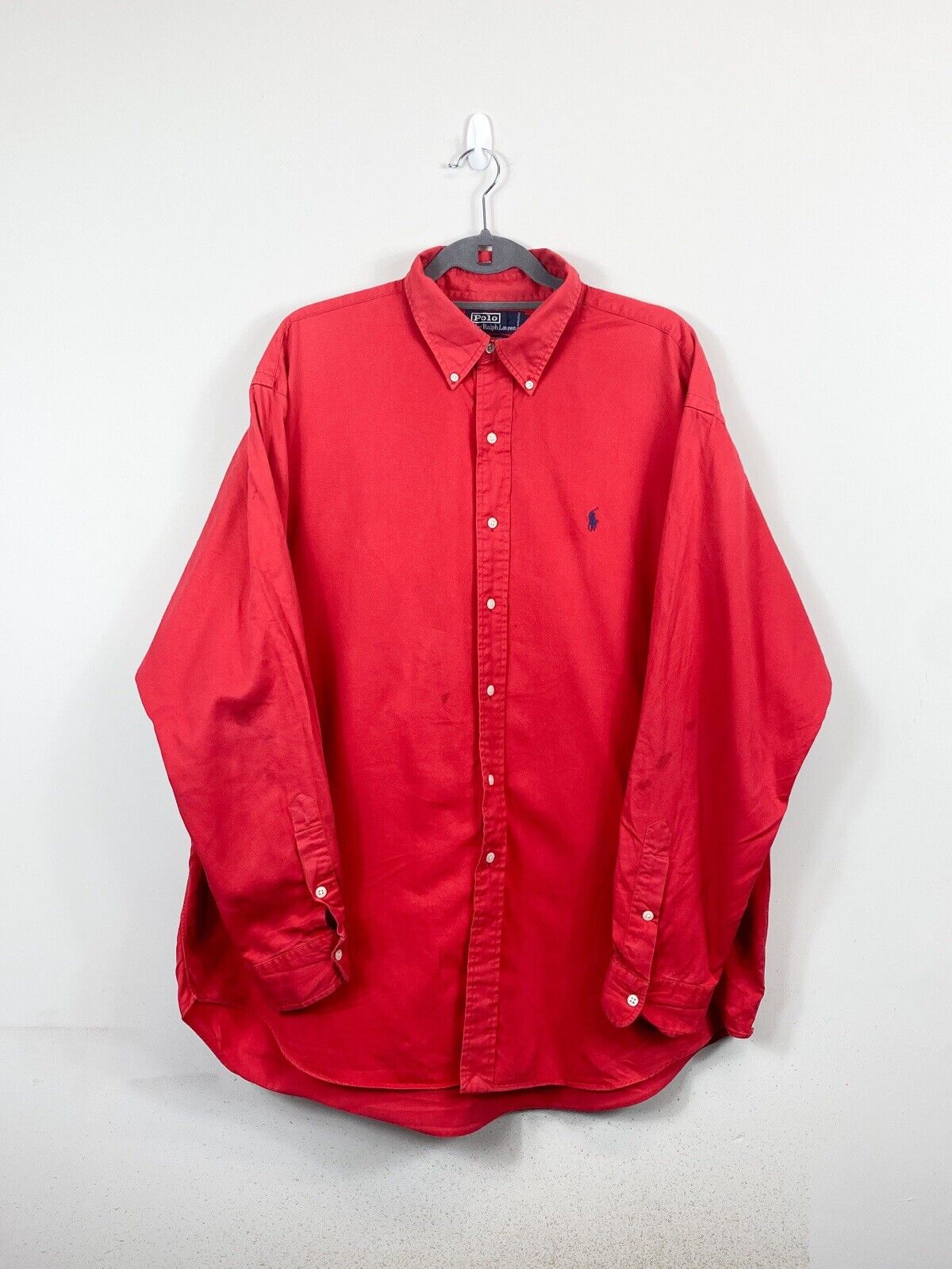 Ralph Lauren Buttoned Shirt Mens XL Red Long Sleeve Pony Plain