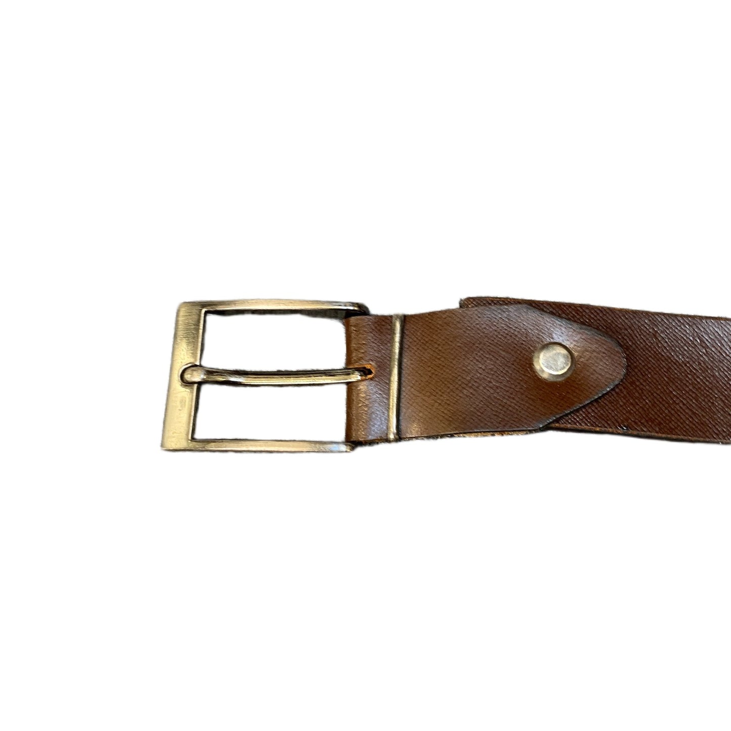 Waist Belt Men Brown Leather Adjustable Classic Gold Tone Pin Buckle 52.5 Inches