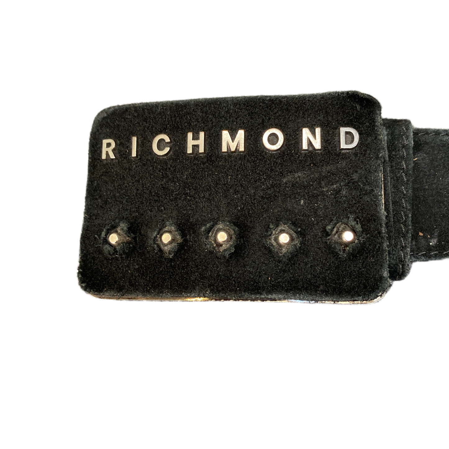 Richmond Waist Belt Men Black Leather Studded Adjustable Silver Buckle 38 inches