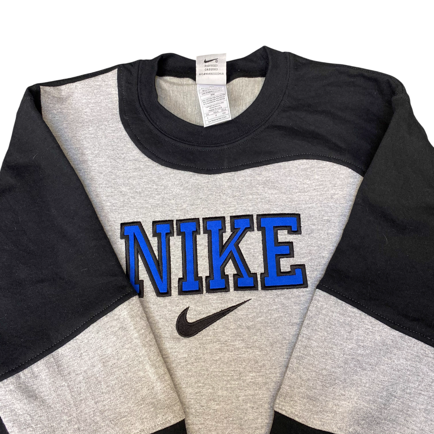 Nike Reworked Sweatshirt Mens S Black Gray Embroidered Spellout Logo Vintage Y2K