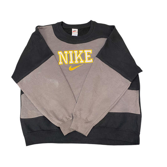 Nike Reworked Sweatshirt Mens XL Black Brown Embroidered Spell Out Logo Y2K