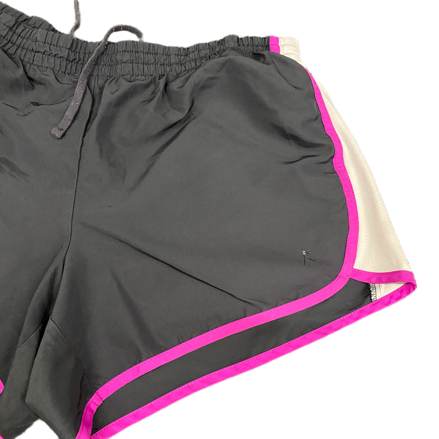 Running Shorts Womens L 32" Waist Black White Mesh Panel Dolphin Hem Drawstring