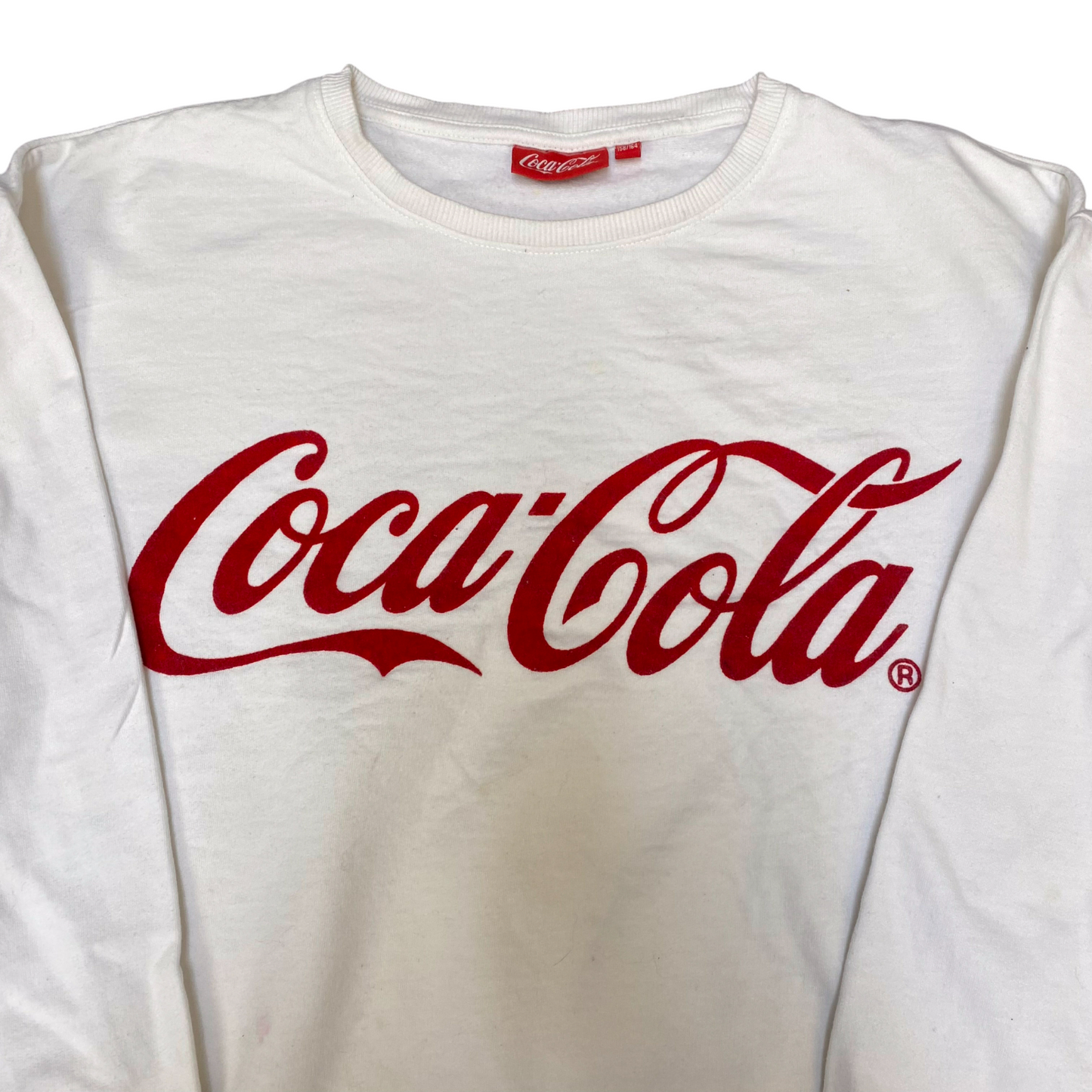 Coca-Cola Sweatshirt Womens Medium White Big Graphic Logo Crew Neck Pullover