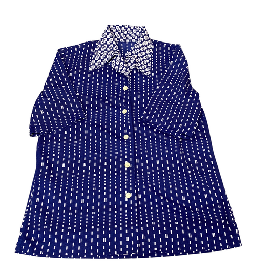 Womens Shirt Top M Blue Polka Dot Short Sleeve Collared Button Down Outdoor