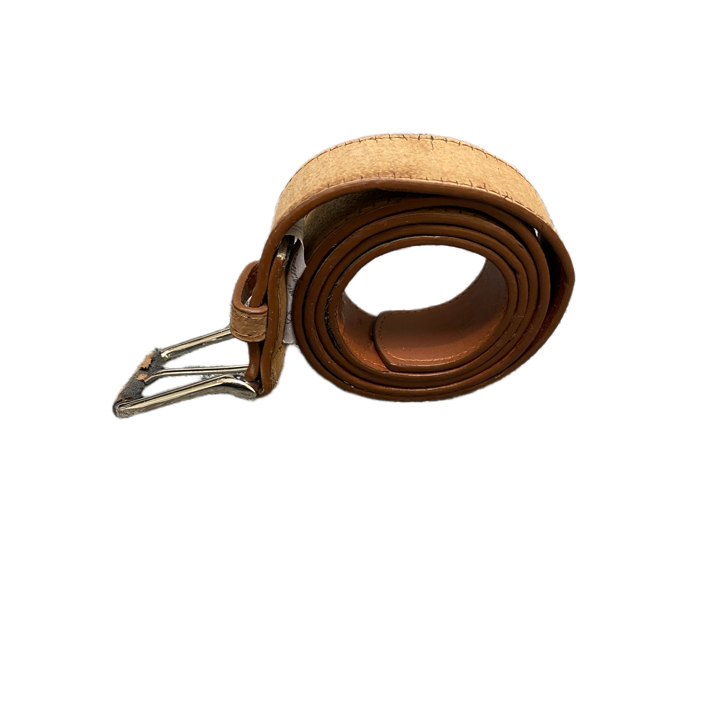 Mens Casual Waist Belt Brown Leather Adjustable Silver Pin Buckle Size 43 inches