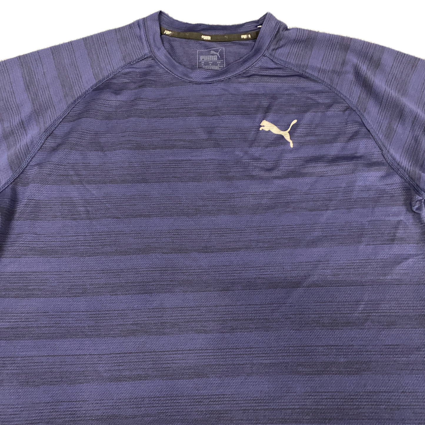 PUMA T-Shirt Mens Medium Purple Stripes Short Sleeve Crew Neck Pullover Tee