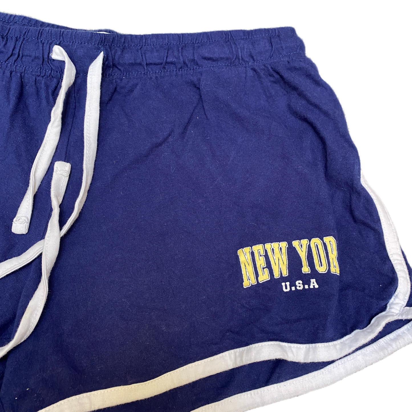 New York USA Running Sprinter Shorts Women L 30" Waist Navy Workout Dolphin Hem