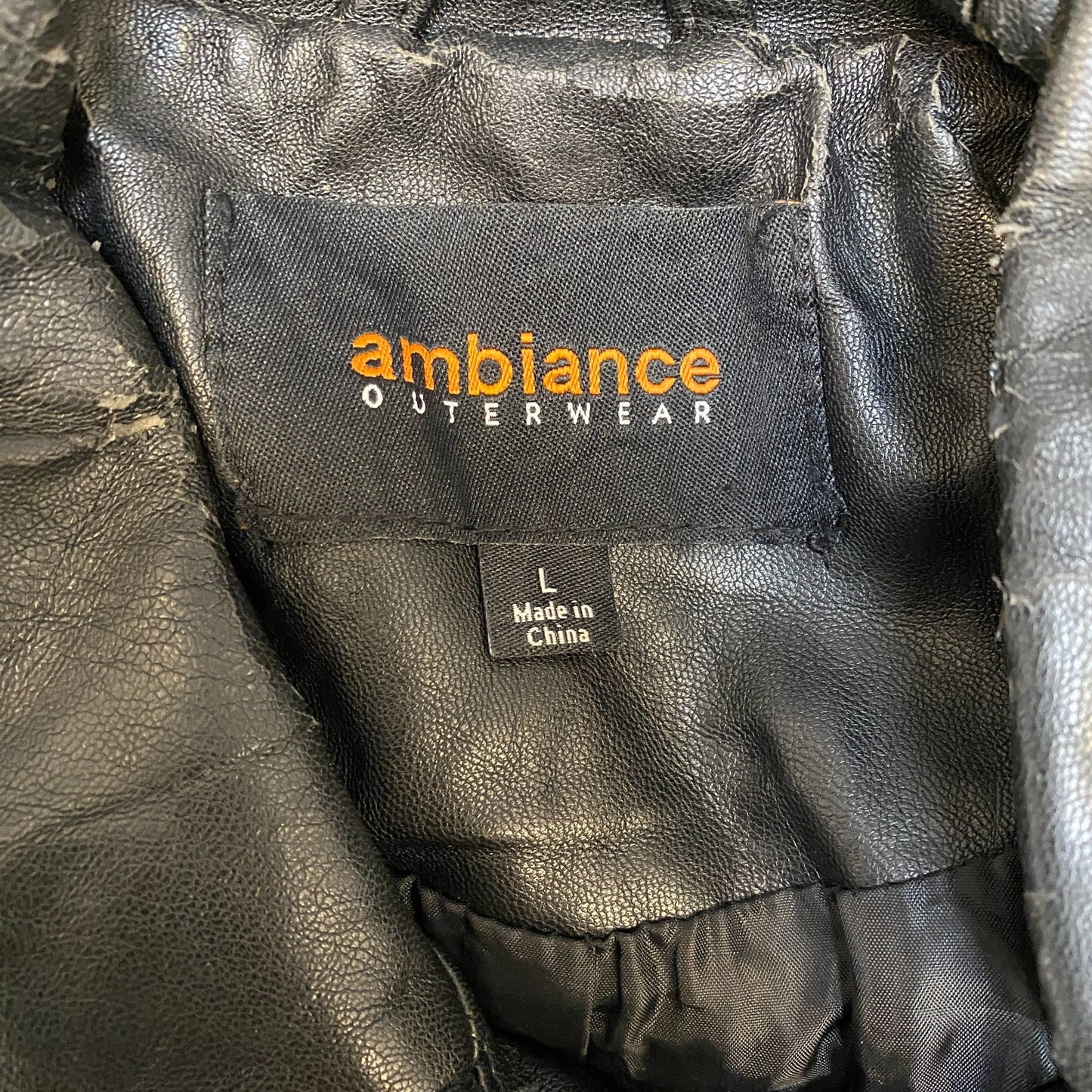 Ambiance Leather Biker Jacket Womens Large Black Lined Collared Asymmetrical Zip