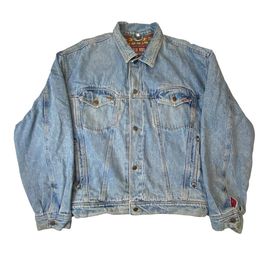 Blue Ridge Trucker Jacket Mens Large Blue Denim Light Wash Collared Button Front