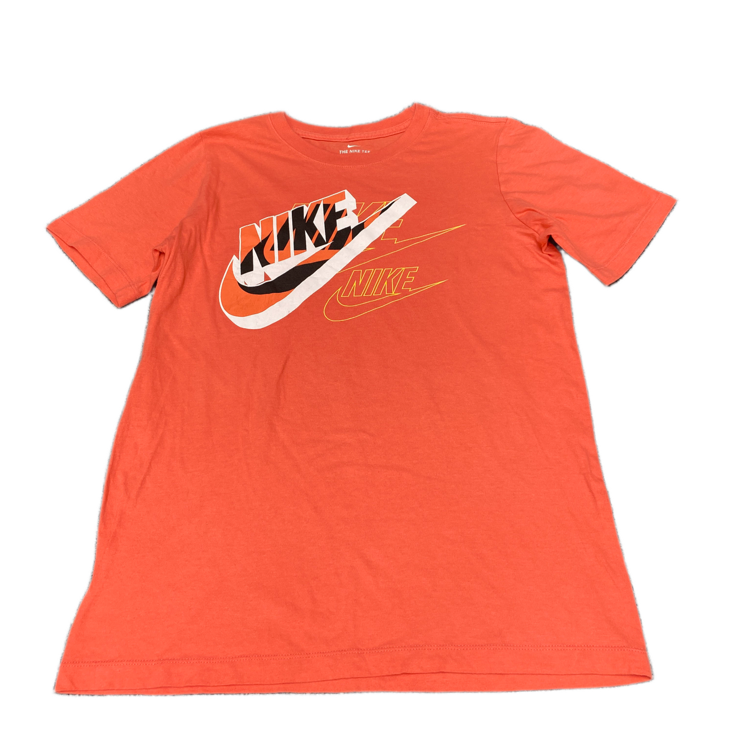 Nike T-Shirt Boys XS Orange Graphic Print Short Sleeve Crew Neck Pullover Tee