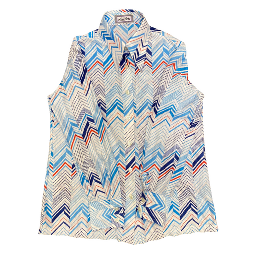 BonRobe Shirt Top Womens S White Blue Herringbone Casual Long Sleeve Button Down