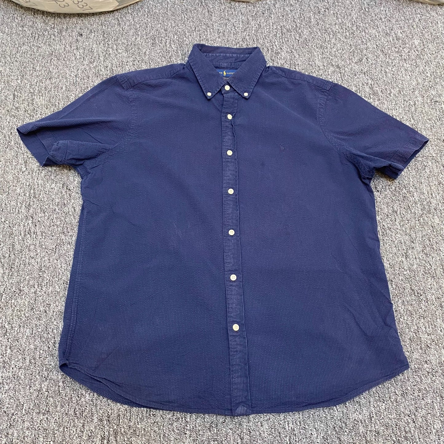 Ralph Lauren Shirt Mens L Navy Short Sleeve Classic Fit Pony Logo Button Down