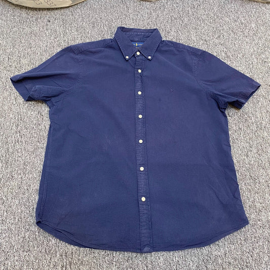 Ralph Lauren Shirt Mens L Navy Short Sleeve Classic Fit Pony Logo Button Down