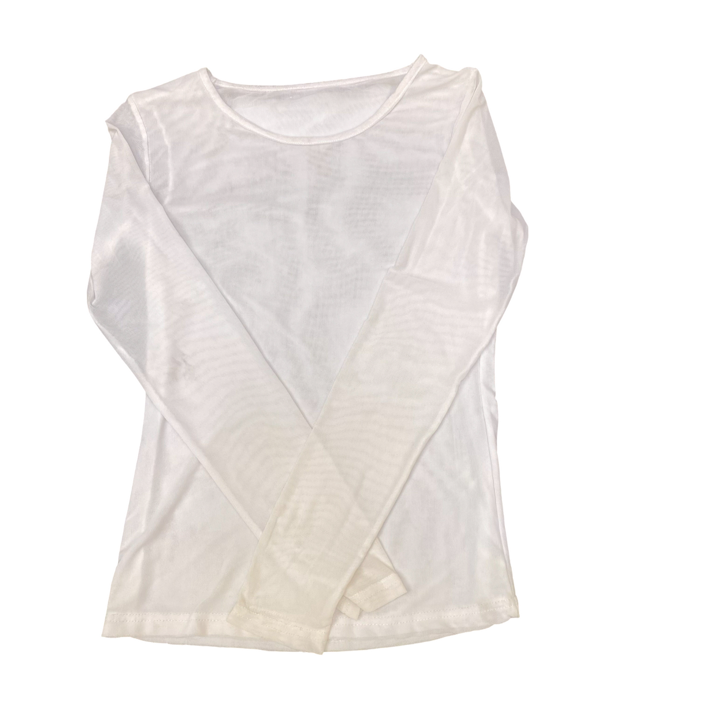 Sheer Mesh Top Womens S White Casual Long Sleeve Round Neck Pullover Outdoor