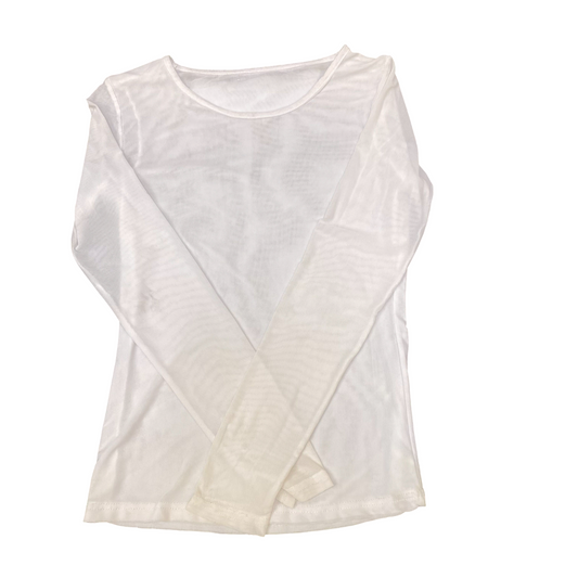 Sheer Mesh Top Womens S White Casual Long Sleeve Round Neck Pullover Outdoor