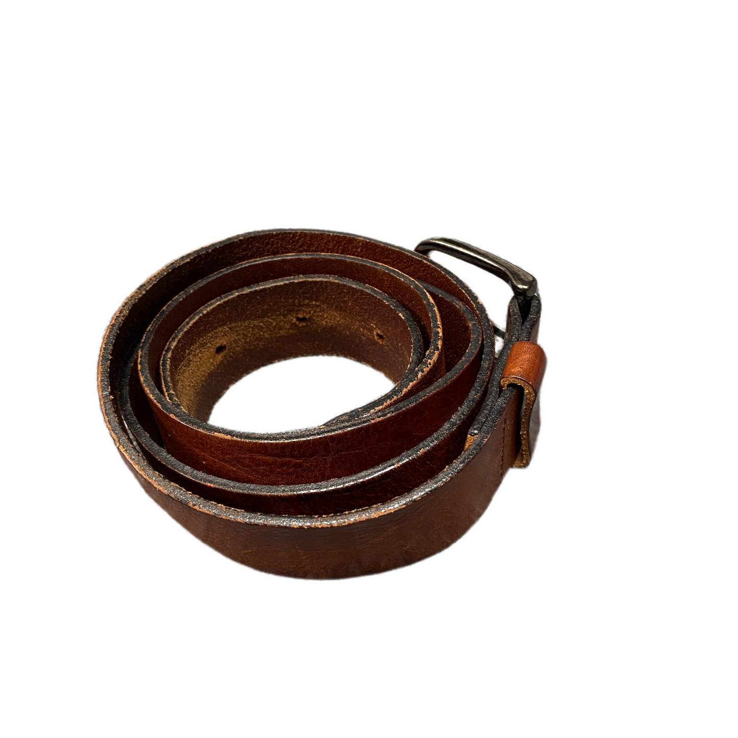 Waist Belt Men Brown Full-Grain Leather Adjustable Silver Pin Buckle 44.5 inches