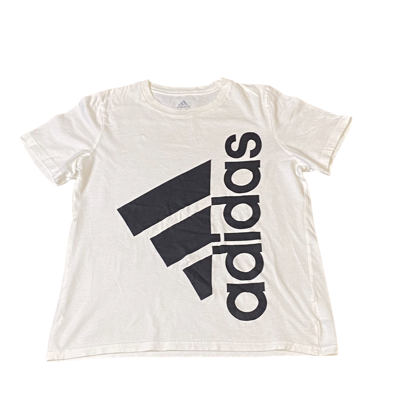 adidas T Shirt Boys Medium White 3 Stripes Logo Short Sleeve Wrinkled Pullover