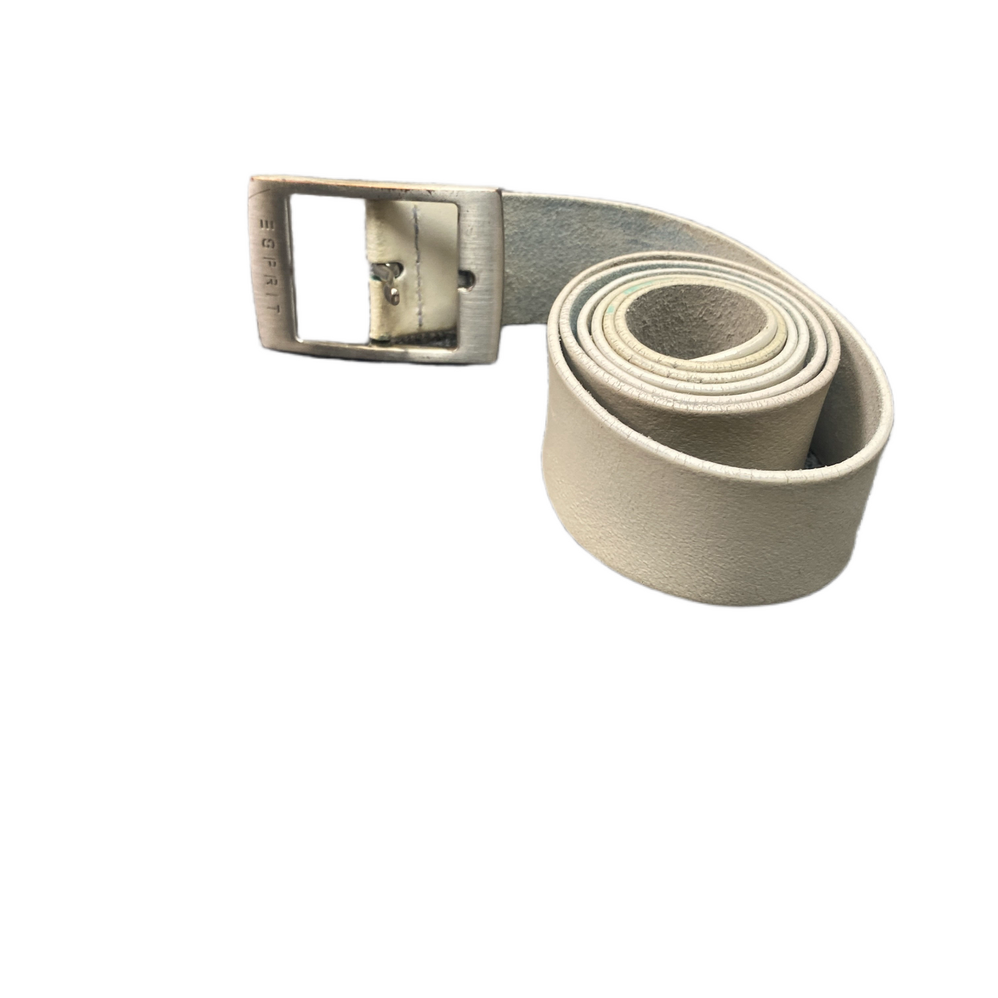 Esprit Waist Belt Womens White Leather rectangular Silver Pin Buckle 43 inches