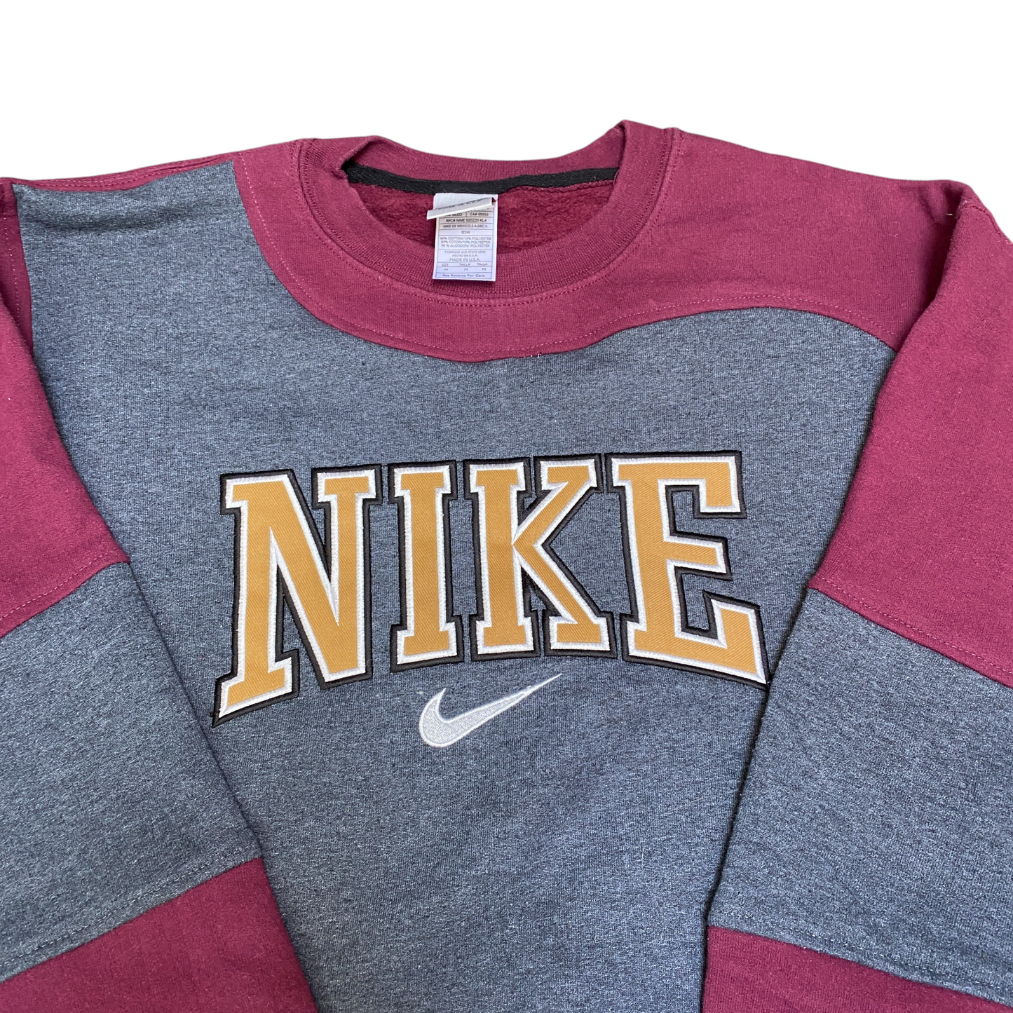 Nike Reworked Sweatshirt Men M Maroon Grey Embroidered Spellout Logo Vintage Y2K