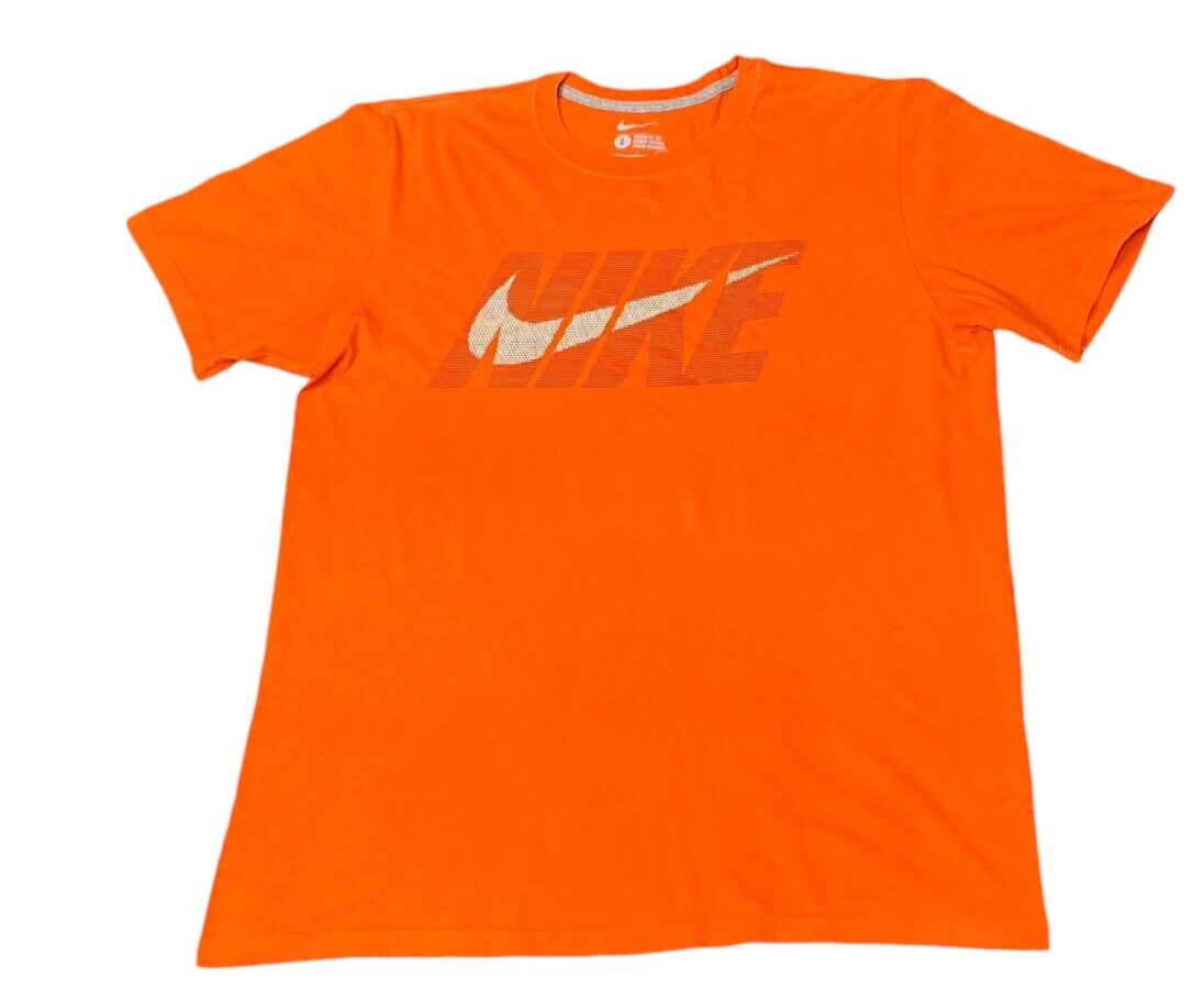 Nike T-Shirt Men's Medium Orange Cotton Short Sleeve Big Logo Crew Neck Pullover