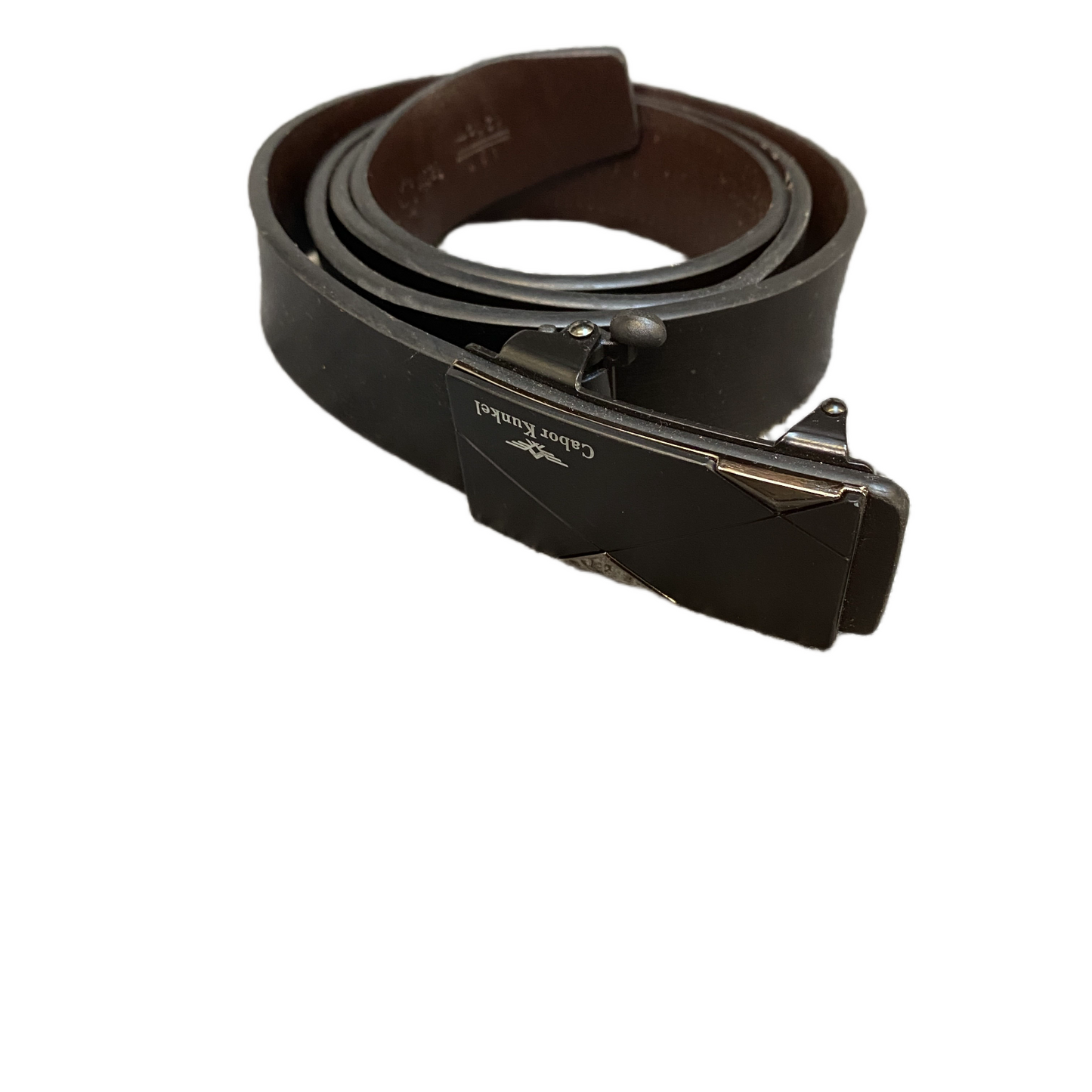 Cabor Kunkel Waist Belt Men Black Leather Rectangular Ratchet Buckle 44.5 inches