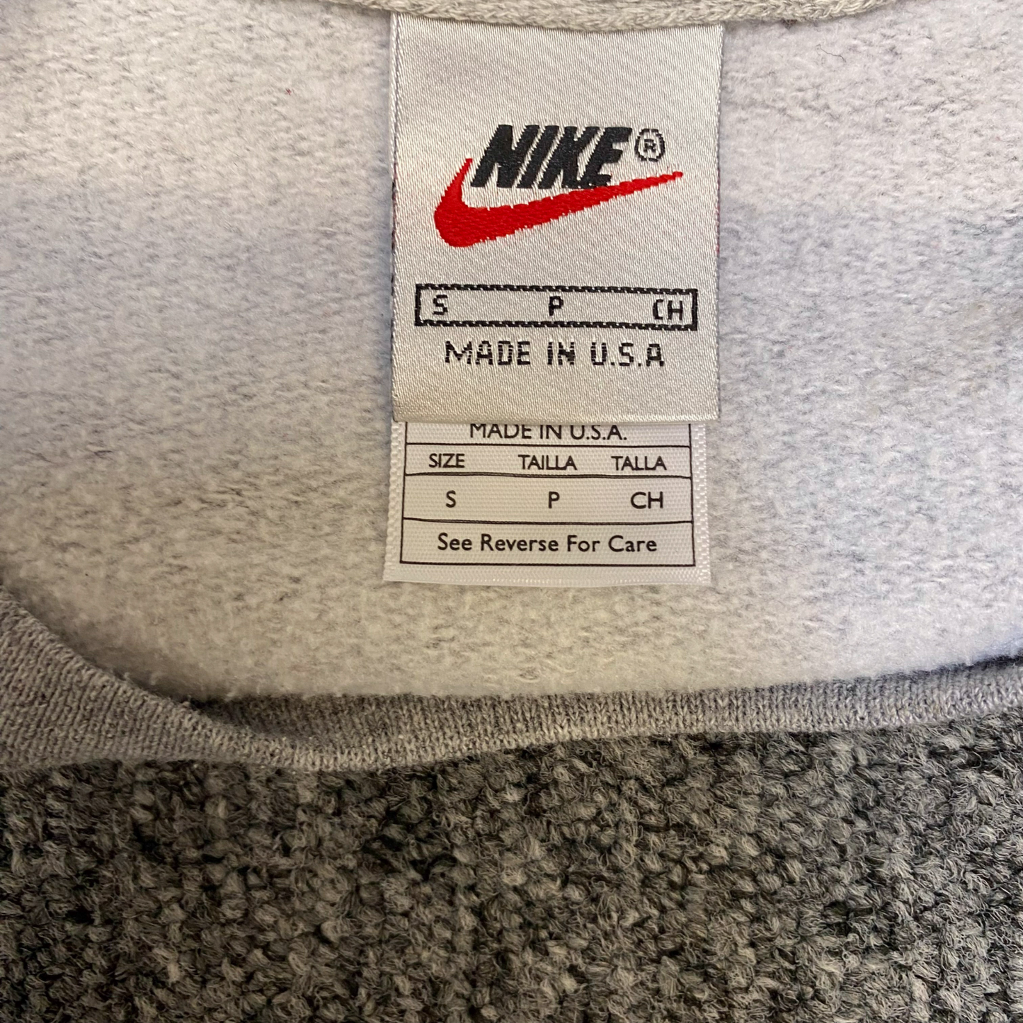 Nike Reworked Sweatshirt Mens S Blue Grey Embroidered Spellout Logo Vintage Y2K