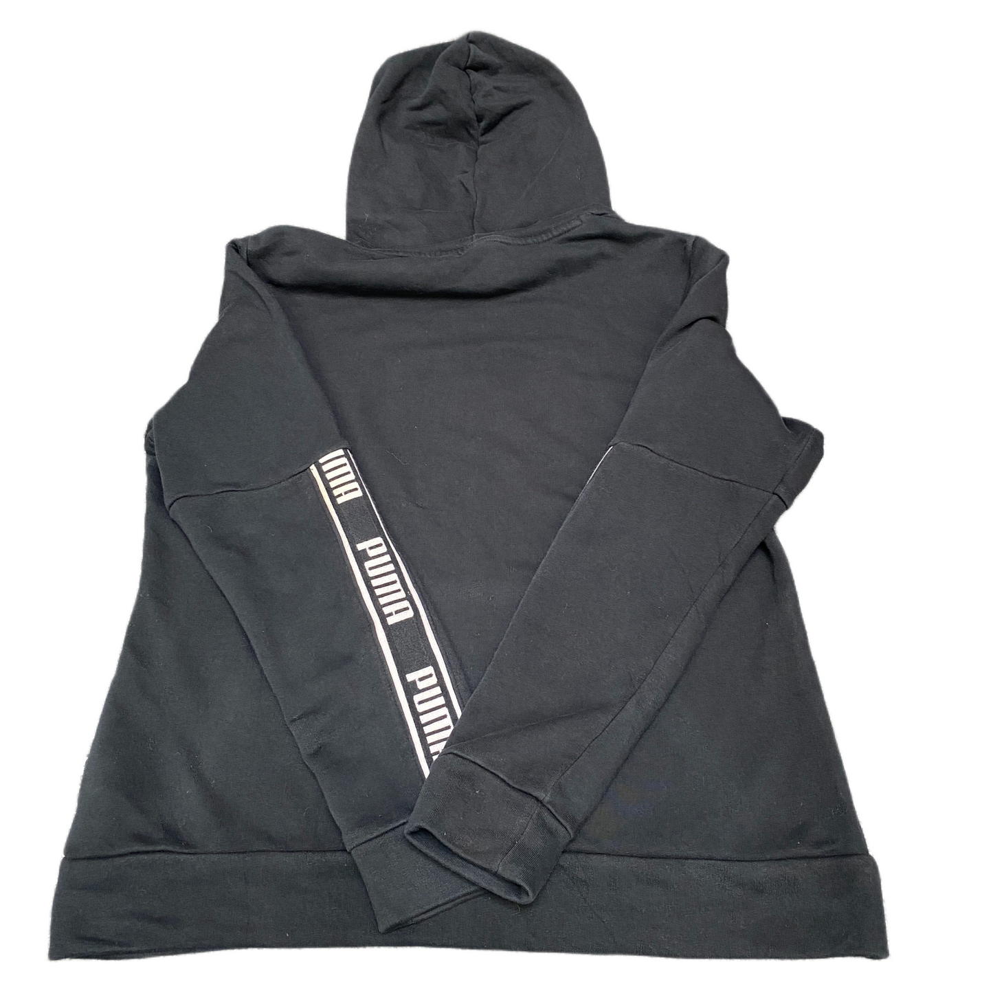 PUMA Essential Hoodie Womens Medium Black White Logo Graphic Pullover Sweatshirt