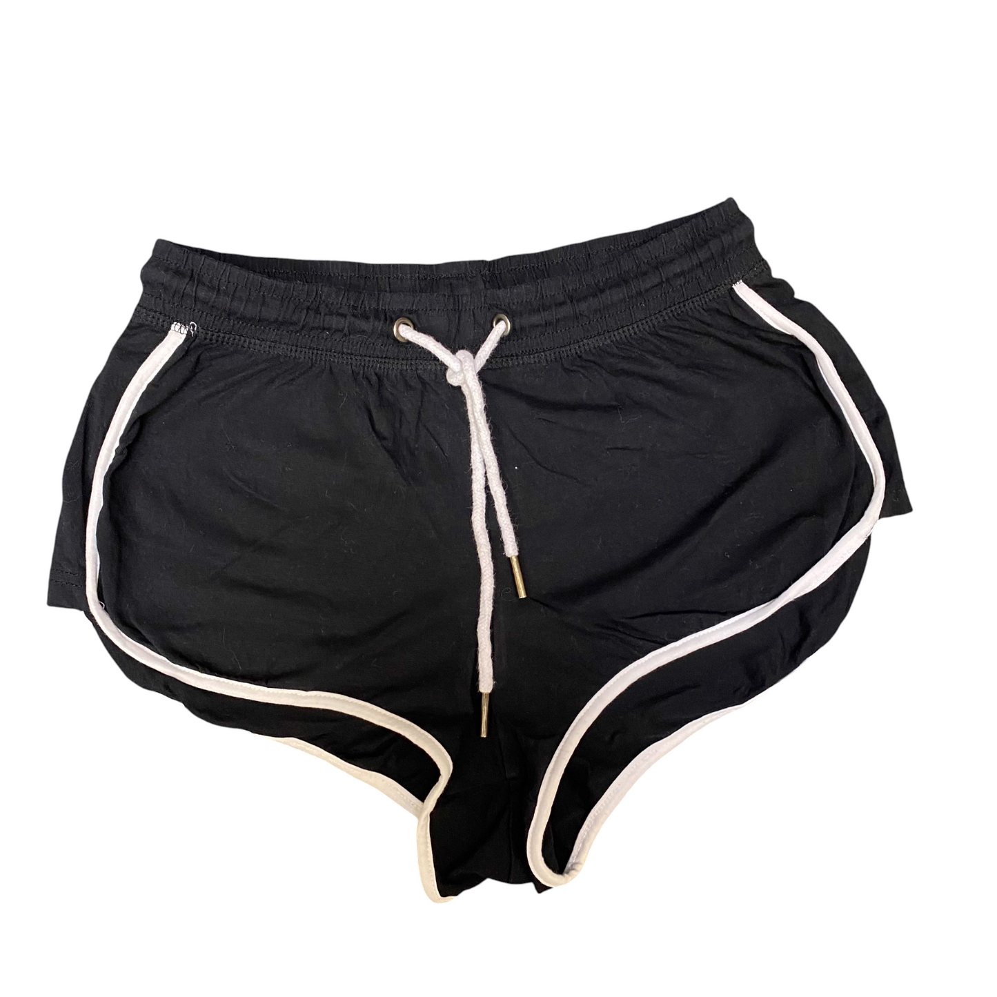 Running Sprinter Shorts Womens Small Black Drawstring Elastic Waist Dolphin Hem