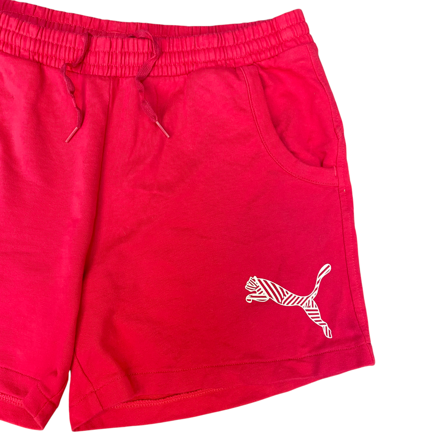 PUMA Foundation Athletic Shorts Womens Large Red Stretch High Waist Drawstring